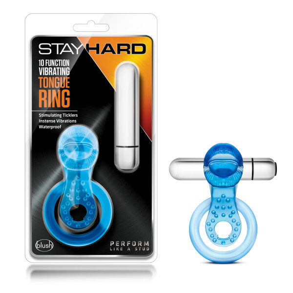 STAY HARD 10 FUNCTION VIBRATING TONGUE RING BLUE - Romantic Depot