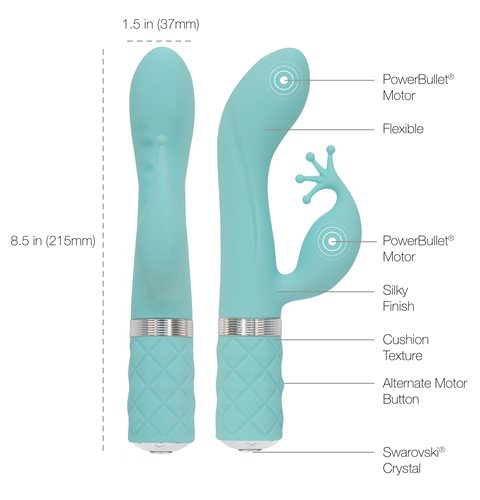 PILLOW TALK KINKY CLITORAL W/ SWAROVSKI CRYSTAL TEAL - Romantic Depot