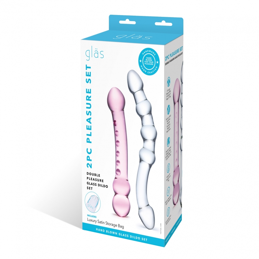 best male lubricant 2 PC DOUBLE PLEASURE GLASS DILDO SET - Romantic Depot
