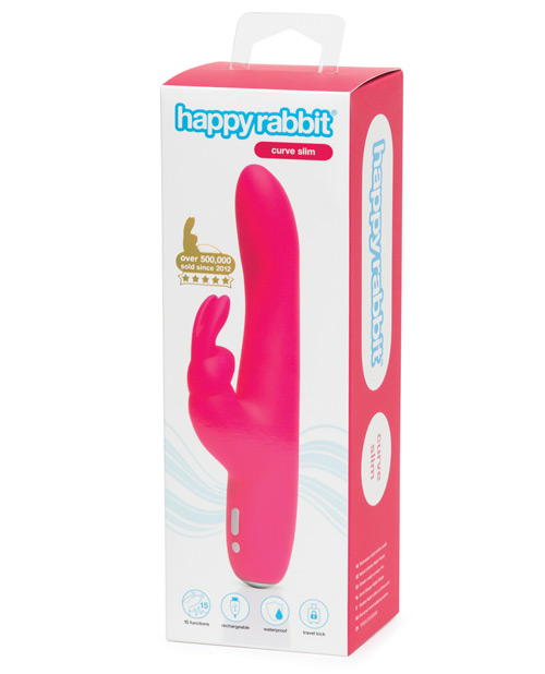 HAPPY RABBIT SLIMLINE CURVE RECHARGEABLE VIBRATOR PINK - Romantic Depot |  Adult Sex Toy Superstore
