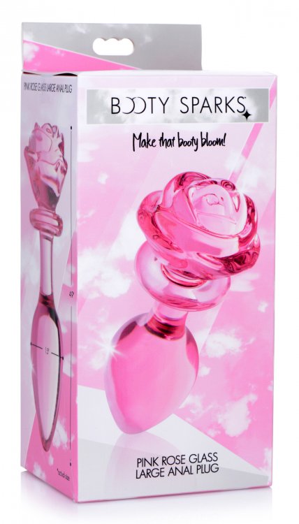 PINK ROSE GLASS LARGE ANAL PLUG | Romantic Depot