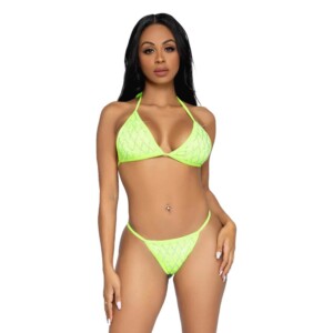 Leg Avenue 2-Piece Domino Bikini Set with Diamond Pattern Rhinestone Top and Cheeky Ruched Bottoms