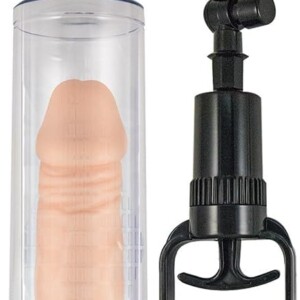 Manual penis pump with clear cylinder and black handle