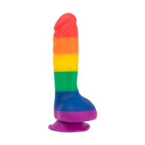 Rainbow-colored silicone suction cup dildo