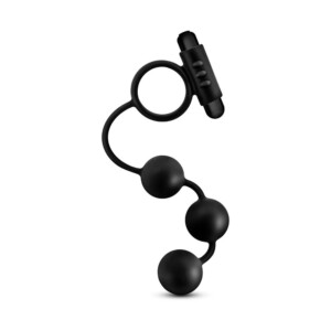 Black ring with three round beads and attachment