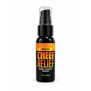 Peach Cheef Relief sore throat spray bottle