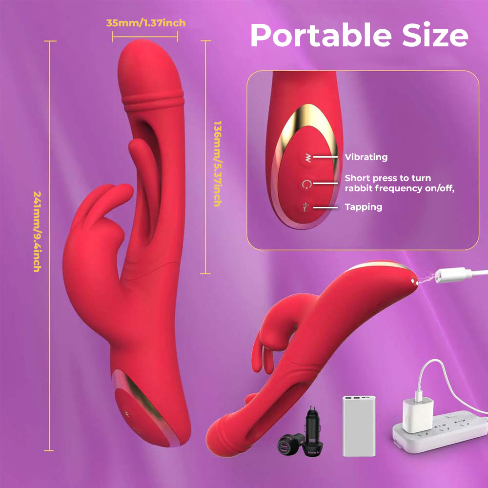 Cloud 9 Flutter Touch Silicone Rechargeable Rabbit Vibrator with 3 Motors -  Red - Romantic Depot | Adult Sex Toy Superstore