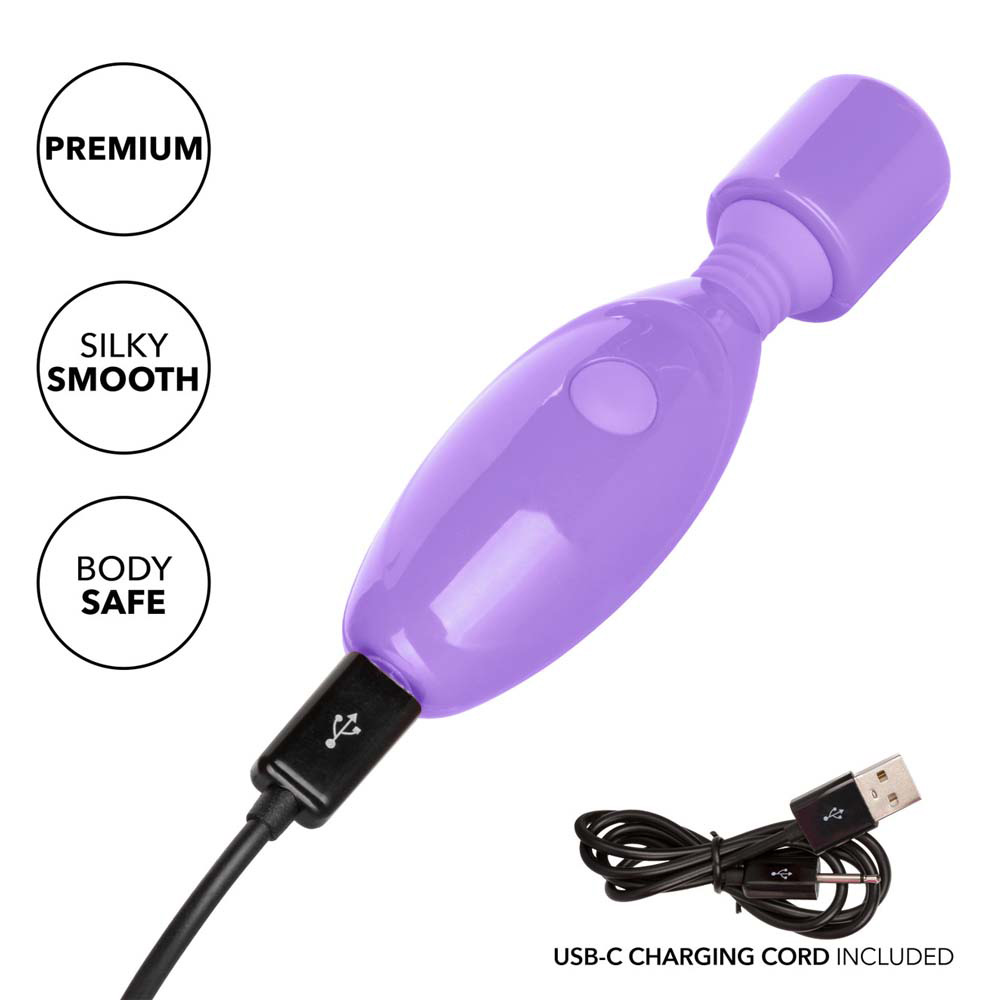 Purple massager with USB-C cord, premium quality.