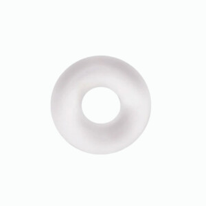 White donut-shaped object on plain background.