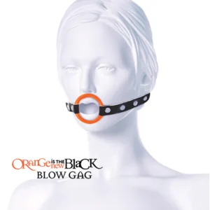 Elite Couples Fantasy Play Silicone Mouth-Stretching Blow Gag - Black and Orange
