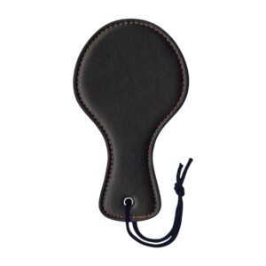 Black leather paddle with wrist strap