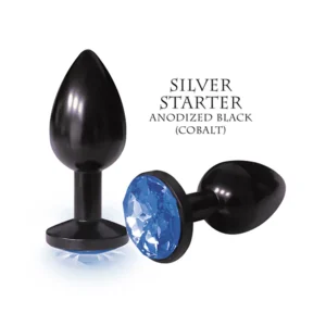 Elite Glittering Anodized Blue Bejeweled Steel Anal Plug - Small
