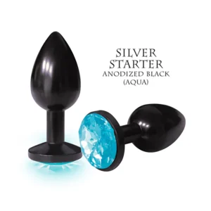Elite Glittering Anodized Teal Bejeweled Steel Anal Plug - Small