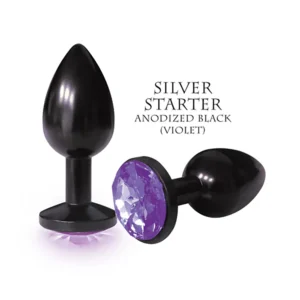 Elite Glittering Anodized Purple Bejeweled Steel Anal Plug - Small