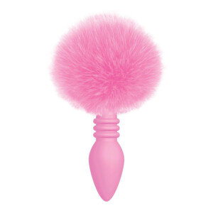 Elite Cotton Tails Premium Ribbed Silicone Bunny Tail Anal Plug - Pink