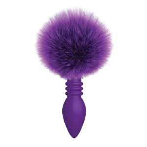 Elite Cotton Tails Premium Ribbed Silicone Bunny Tail Anal Plug - Purple