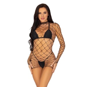 Leg Avenue Fence Net Long Sleeve Mini Dress - One Size Fits Most