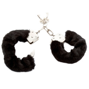 Black fuzzy handcuffs with keys