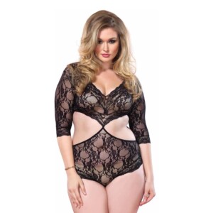 Leg Avenue Floral Lace Deep-V Cut-Out Teddy with Full Back Panty