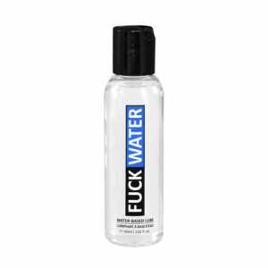 Clear bottle of Fuck Water water-based lubricant