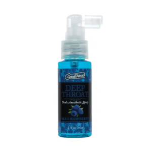 Blue raspberry oral anesthetic spray bottle.