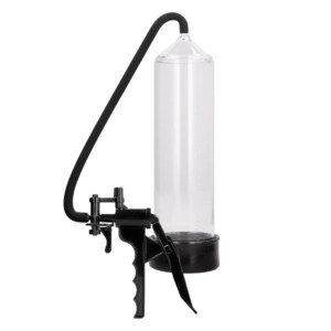 Manual vacuum pump device with clear cylinder