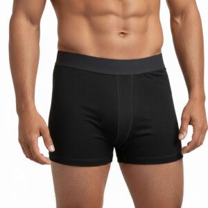 Man modeling black boxer briefs