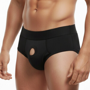 Black men's brief with unique cut-out design