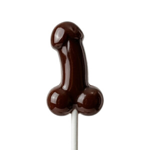 Chocolate lollipop shaped like a phallic figure