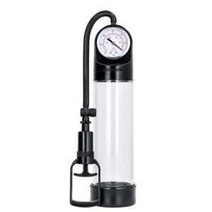 Vacuum pump device with pressure gauge