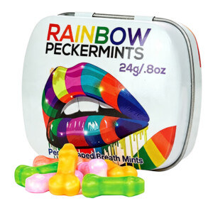 Rainbow Peckermints tin with colorful novelty candies