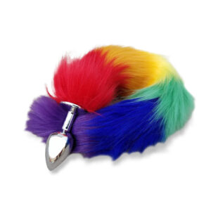 Rainbow Foxy Tail with Stainless Steel Butt Plug