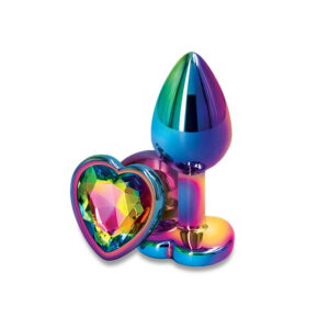 Rear Assets Multicolor Heart Small 2.75" Rainbow Anal Plug with Rainbow Heart