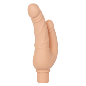 Rechargeable Power Stud® Over & Under™ Silicone Dildo Vibrator - Light Beige
