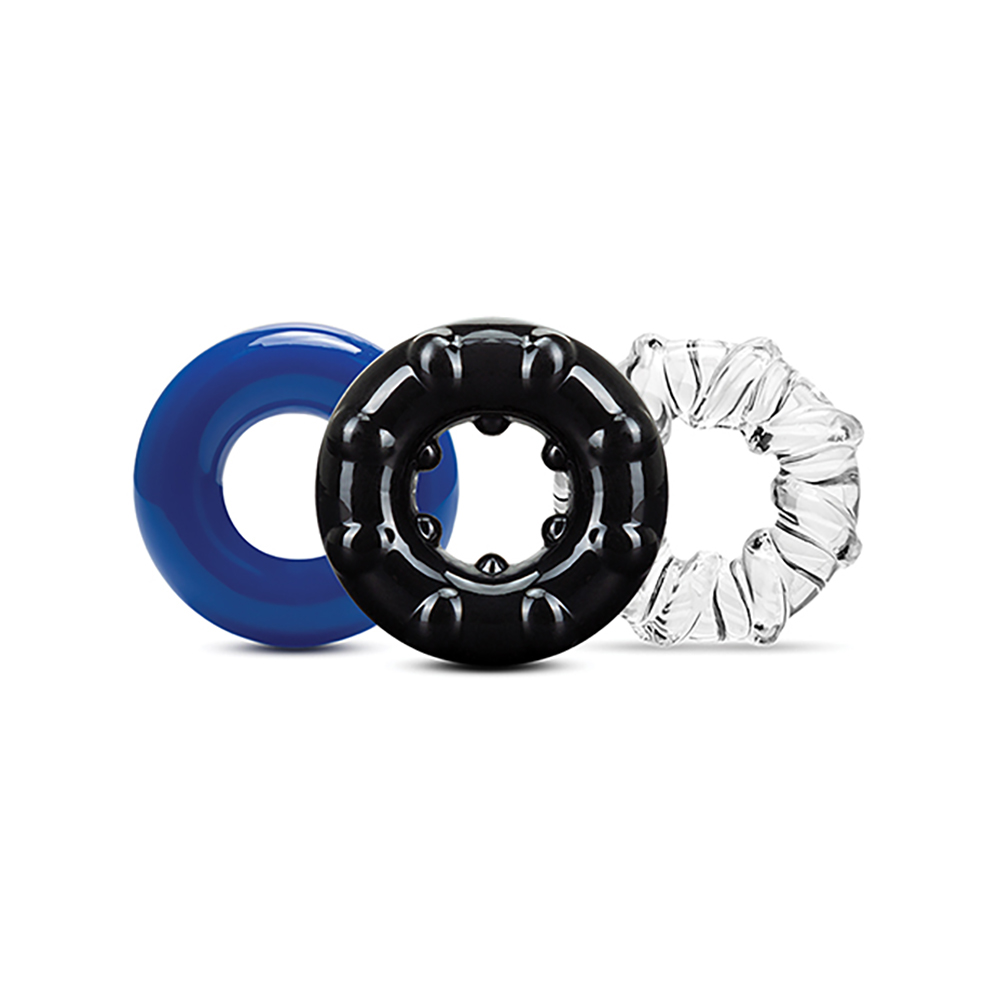 Stay Hard Triple Stretch 3 Pack Cock Rings - Multicolor