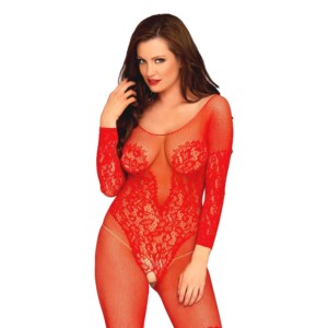 Leg Avenue Vine Lace and Net Long Sleeved Crotchless Bodystocking