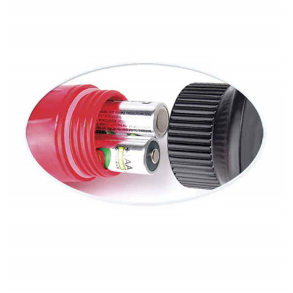Flashlight showing inserted AA batteries.