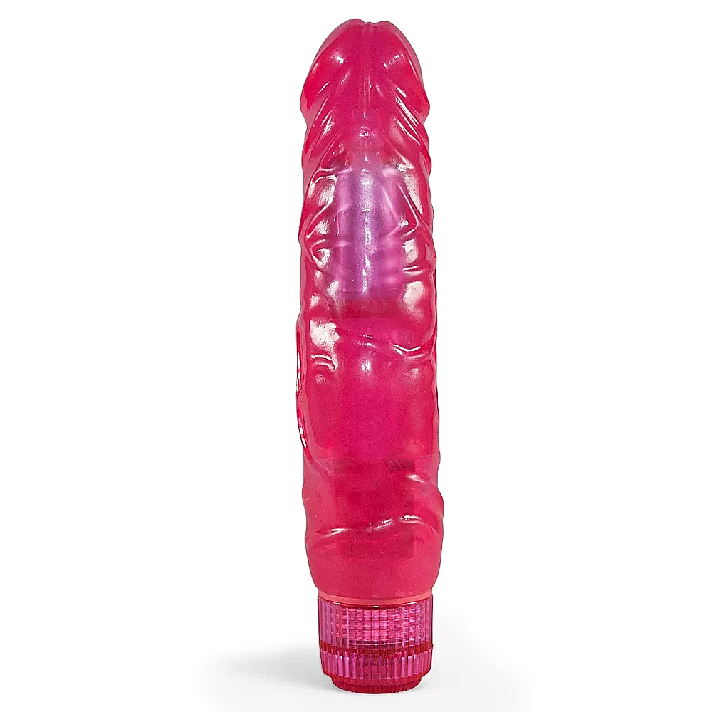 Pink textured plastic bottle on white background