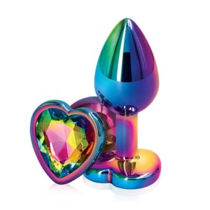 Rear Assets Multicolor Heart Medium 3.23" Rainbow Anal Plug with Rainbow Heart