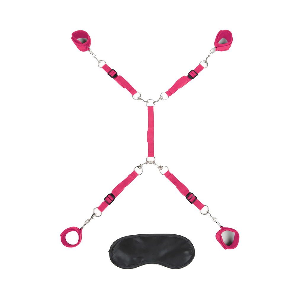 Lux Fetish Bed Spreader 7 Piece Restraint System - Hot Pink