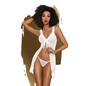 After Sunset Ruffle Babydoll with Thong in White (Size M/L)