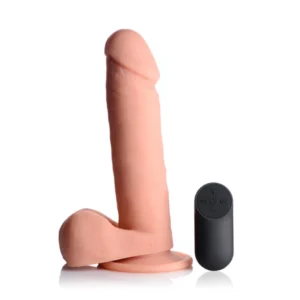 Big Shot 7" Vibrating Dildo With Balls And Remote Control - Light Beige