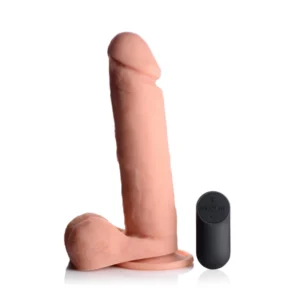 Big Shot Liquid Silicone 9" Realistic Vibrating Dildo With Balls - Tan