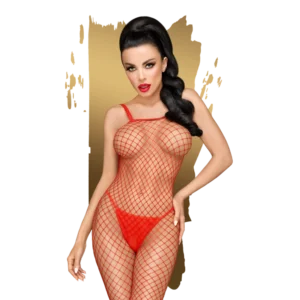 Body Search Bodystocking in Wide Mesh Fishnet in Red S/L