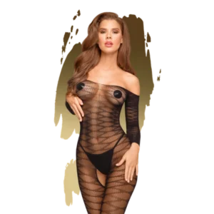 Dreamy Diva Sheer Bodystocking with Open Crotch in Black (S/L)