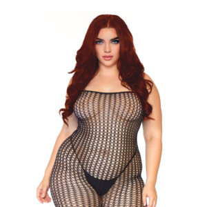 Women's Plus Size Show and Tell Thick Net Bodystocking - Black