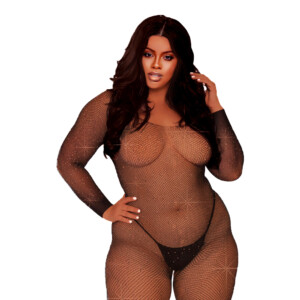 Women's Plus Size Sparkle Queen Rhinestone Bodystocking - Black