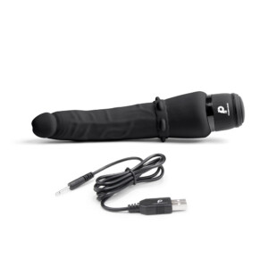 Black vibrating wand with USB charging cable.