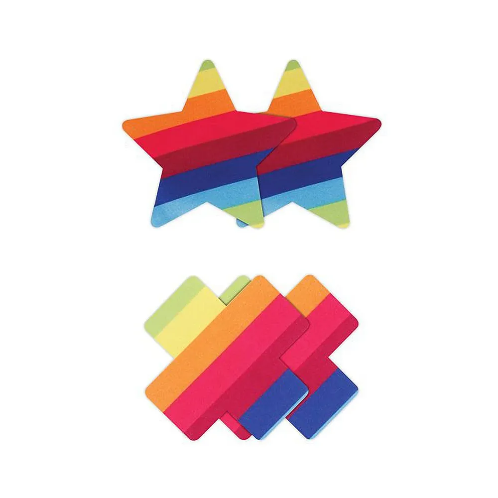 Pretty Rainbow Pride Cross-Shaped & Star Nipple Pasties - 2 Pack