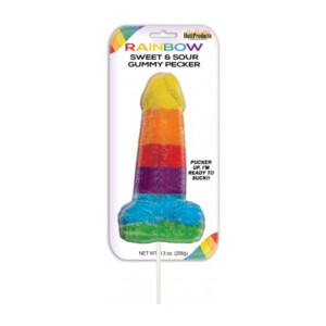Sweet and Sour Jumbo Rainbow Gummy Cock Pop